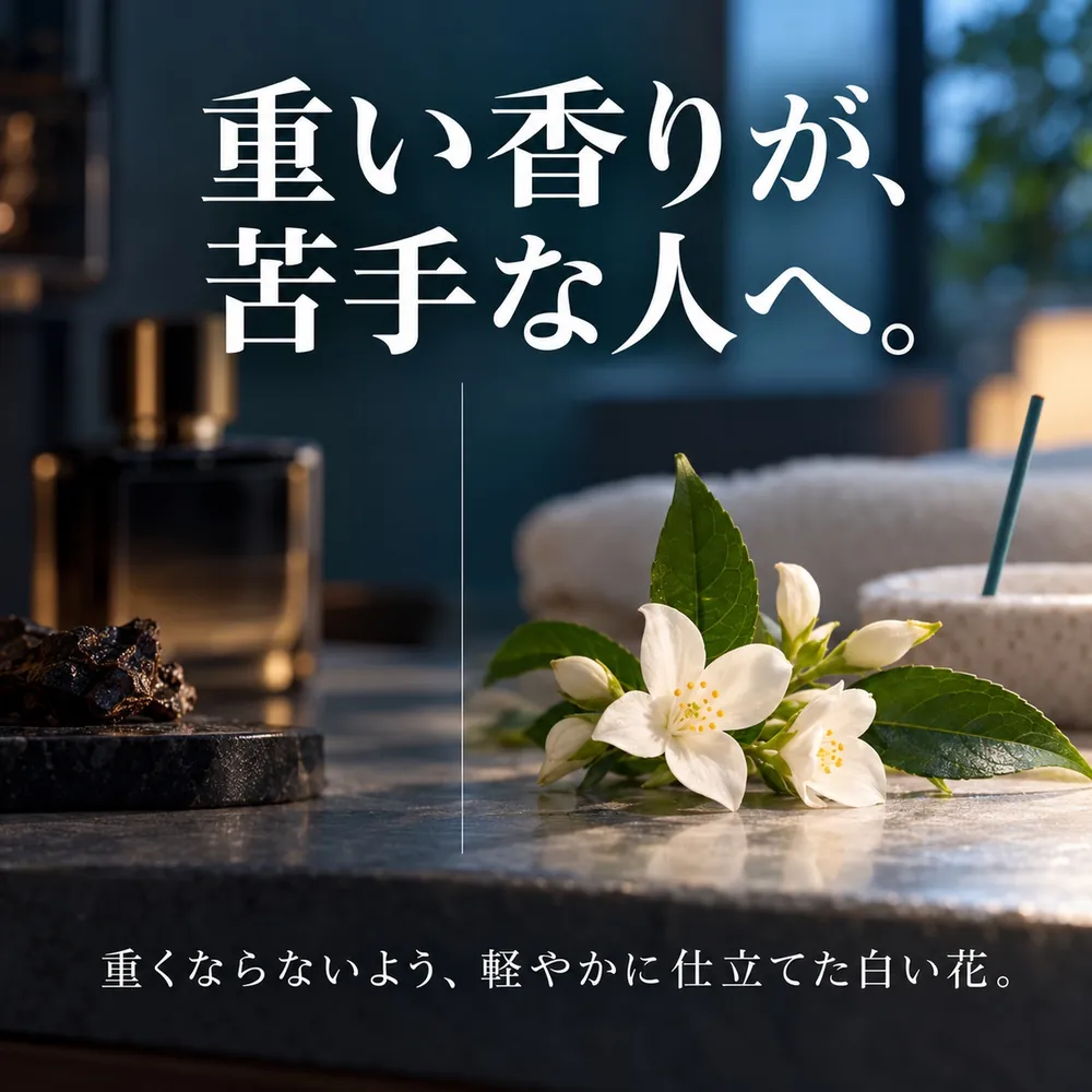 重い香りが、苦手な人へ。重くならないよう、軽やかに仕立てた白い花