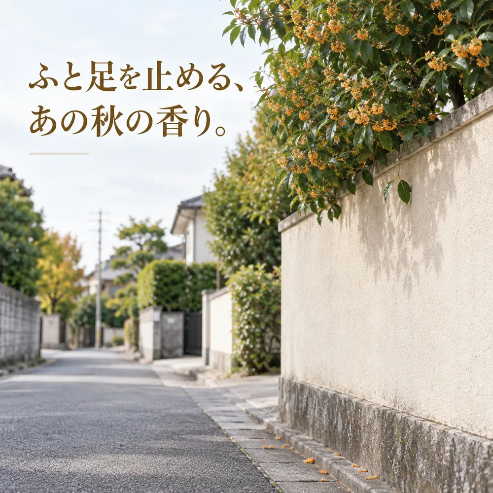 ふと足を止める、あの秋の香り。金木犀の咲く塀の道
